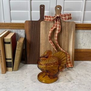 Vintage LE Smith Amber Glass Turkey Covered Dish